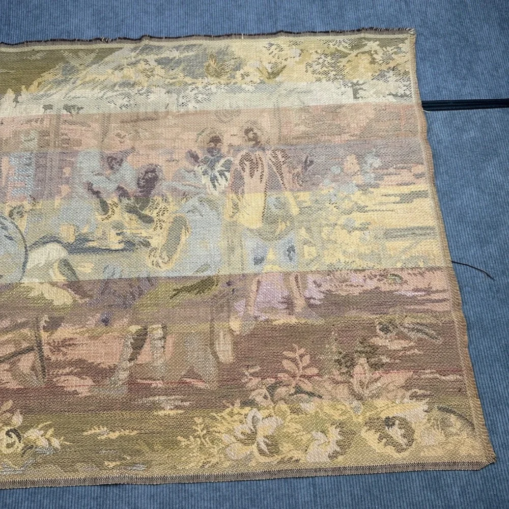 Vintage Made in Belgium Woven Wall Tapestry Tavern Scene European Textile Art